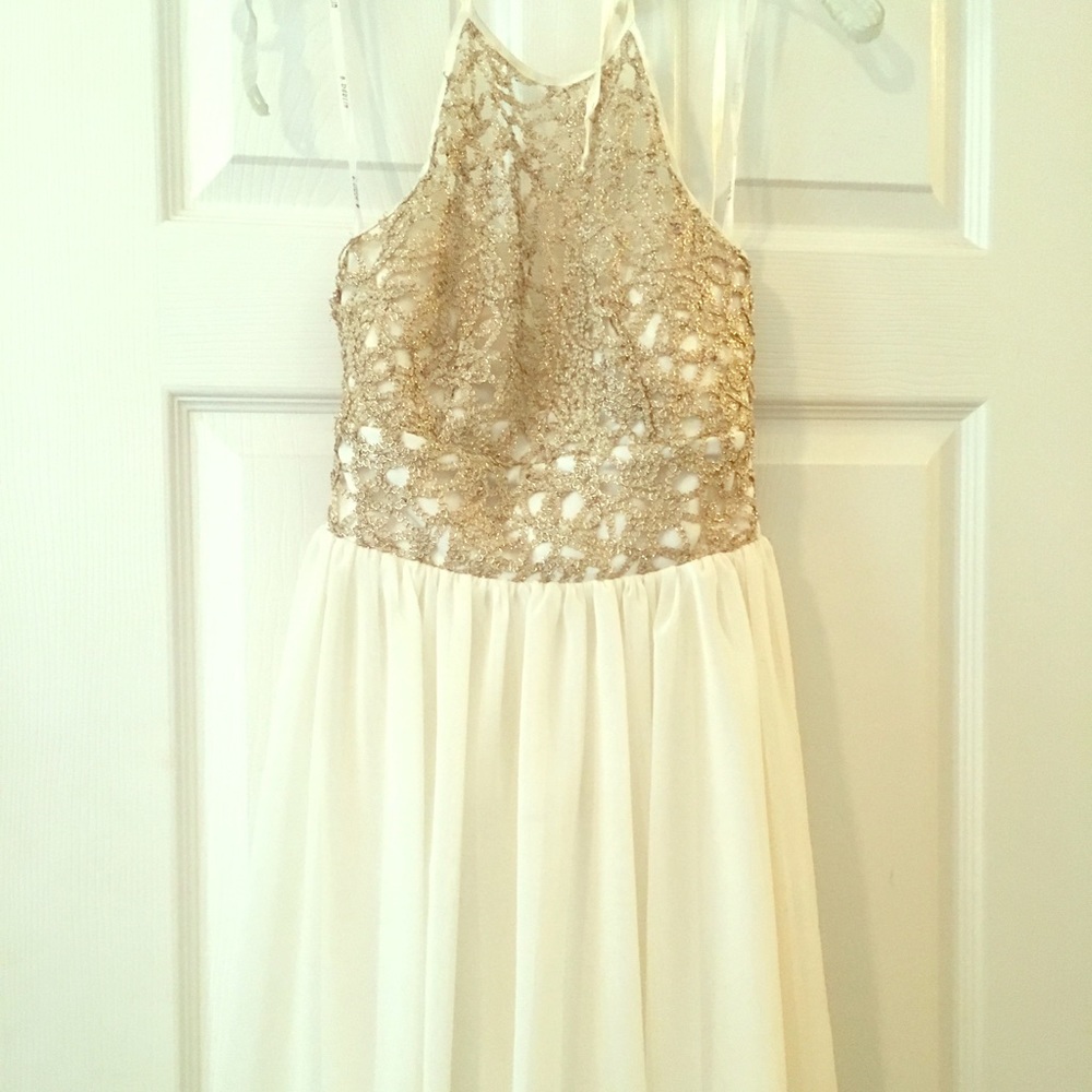 Gold/Cream Halter Dress by B.Darlin